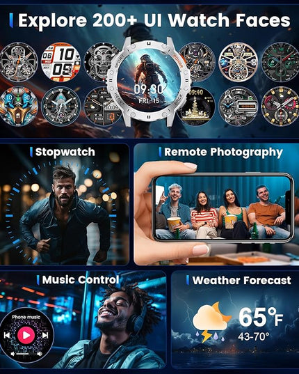 LIGE 1.43" AMOLED Smart Watch for Men with Flashlight, Bluetooth Calling, 100+ Sport Modes, 530mAh, IP68 Waterproof Fitness Tracker for Workout, iOS Android Compatible, Silver Steel