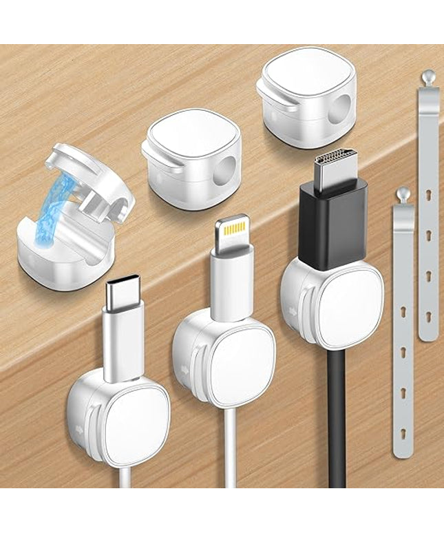 6 Pack,Magnetic Cable Clips & Silicon Cable Ties,[Cable Smooth Adjustable Under Desk Organizer],Cable Management,Cord Holder-Desk Stand Cable Organizer Holding,Adhesive for Home Cable Keeper