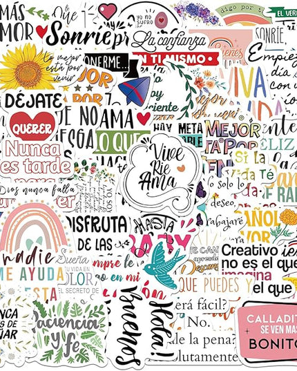 50PCS Spanish Motivational Stickers, Positive Quote Water Bottle Stickers, Waterproof Vinyl for Laptop Journal Scrapbook, Teens Adults Kids