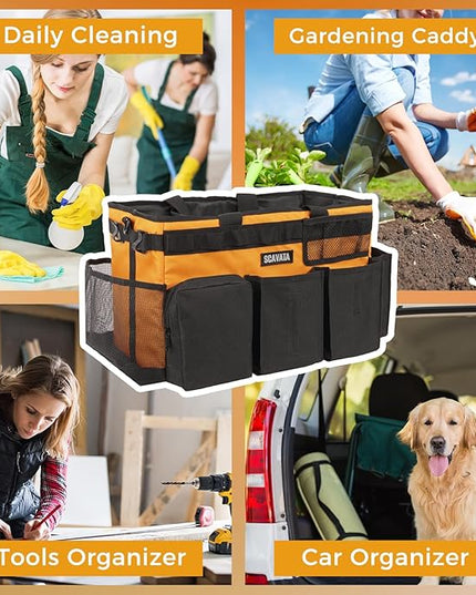 Wearable Cleaning Caddy Bag, Cleaning Caddy Supplies Organizer with Handle & Shoulder Straps for Housekeepers, Under Sink & Car Cleaning Tool Organizers with 4 Foldable Divider (Orange)