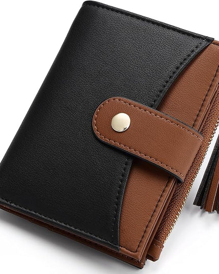 yiijay Small Wallet for Women RFID Blocking Tassle Bifold Slim Thin Leather Wallet Credit Card Holder Wallet Ladies Mini Wallet with Widened Zipper Pocket