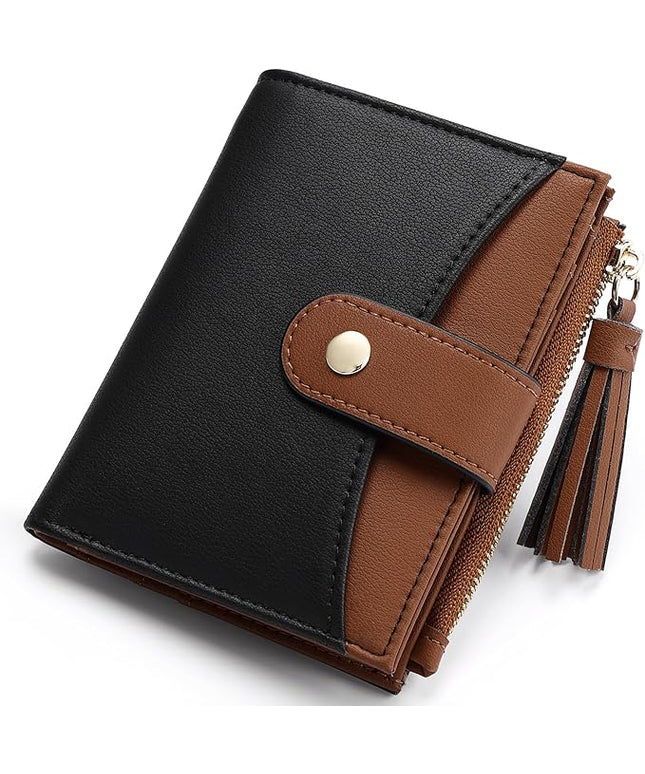 yiijay Small Wallet for Women RFID Blocking Tassle Bifold Slim Thin Leather Wallet Credit Card Holder Wallet Ladies Mini Wallet with Widened Zipper Pocket