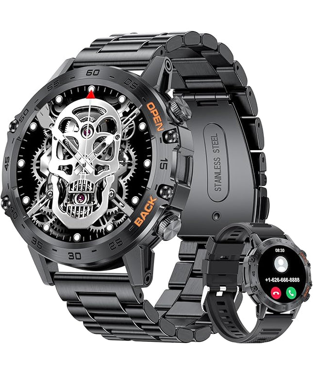 SUNKTA Military Smart Watch for Men(Answer/Dial Calls),100 Sports Modes, 5ATM Waterproof Fitness Watch with Heart Rate/SpO2/Blood Pressure for Android and iOS,1.39''HD DIY Screen Smartwatch Black