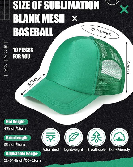 10 Pcs Sublimation Blank Trucker Hats Bulk Mesh Baseball Cap Polyester Mesh Trucker Hat for Men and Women