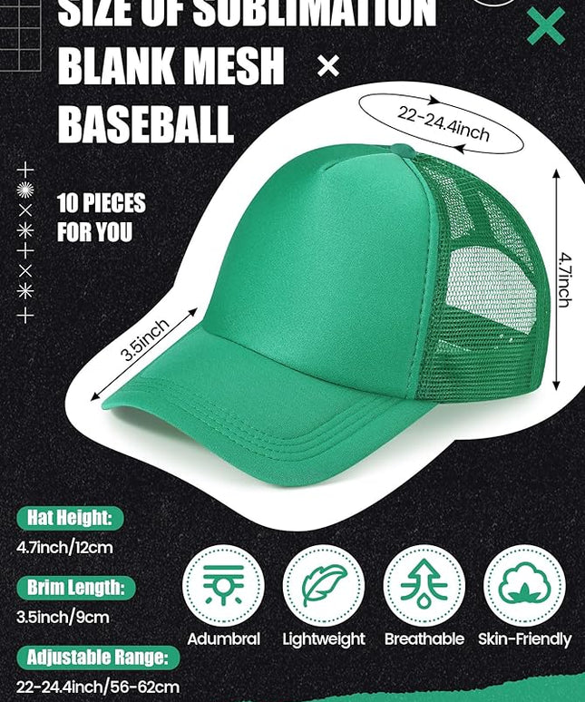 10 Pcs Sublimation Blank Trucker Hats Bulk Mesh Baseball Cap Polyester Mesh Trucker Hat for Men and Women