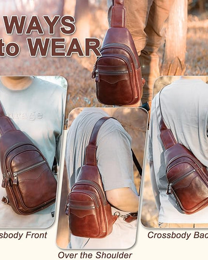 Genuine Leather Sling Bag for Men and Women Crossbody Shoulder Bag Sling Backpack Chest Purse Carry on Casual Daypack