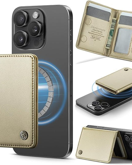 Defencase for Magsafe Wallet Magnetic Card Holder RFID Blocking, PU Leather Minimalist Phone Wallet for MagSafe Phones and Cases for iPhone 17/16/ 15/14/ 13/12/ Pro/Max/Plus/Air, Gold