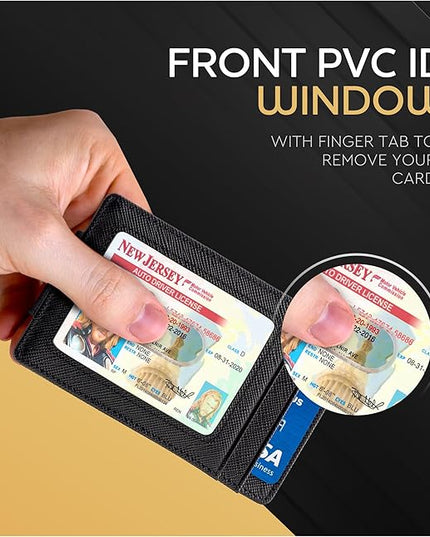 Money Clip Leather Wallet For Men Slim Front Pocket RFID Blocking with Super Strong Magnetic