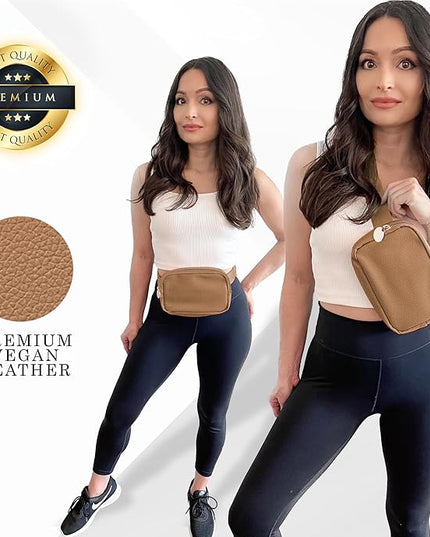 Leather Belt Bag for Women Large Crossbody Fanny Pack Stylish Everywhere Waist Bag with Adjustable Strap Brown