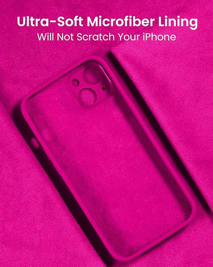 FireNova Designed for iPhone 14 Case, Silicone Upgraded [Camera Protection] Phone Case with [2 Screen Protectors], Soft Anti-Scratch Microfiber Lining Inside, 6.1 inch, Hot Pink