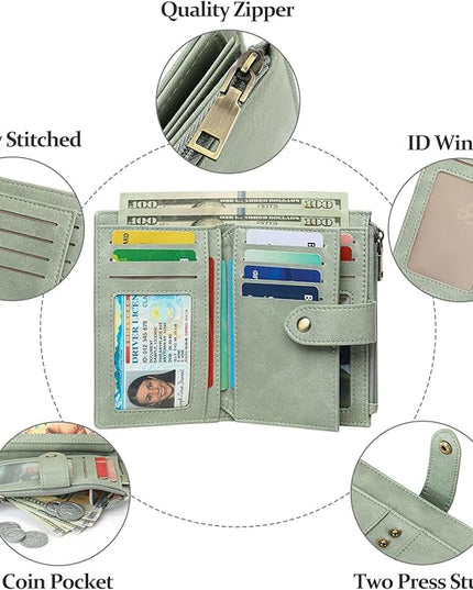 FALAN MULE Small Wallet for Women RIFD Leather Bifold Credit Card Holder with 3 ID Window
