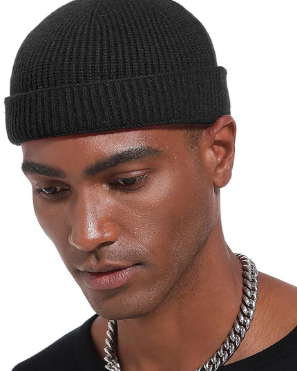 vidsel Thin Wool Fisherman Beanie Hat for Men Women Fall Winter,Short Knit Cuffed Fashion Trawler Skull Cap,Watch Cap