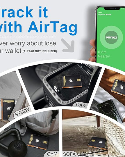 miyozi Airtag Wallet for Men,with Money Clip 11 Cards Slim Front Pocket Leather RFID Blocking Wallet with Gift Box