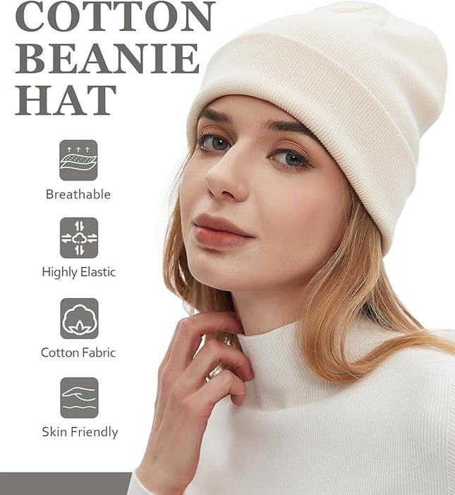 100% Cotton Beanies for Men Women Cotton Hats Soft Warm Unisex Cuffed Plain Skull Hat Autumn Winter Slouchy Knitted Cap