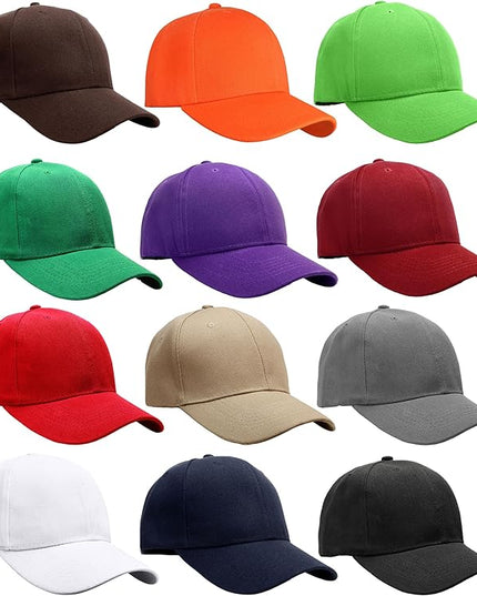 Falari Wholesale Bulk Lot 12-Pack Baseball Cap Adjustable Size Plain Blank Solid Color