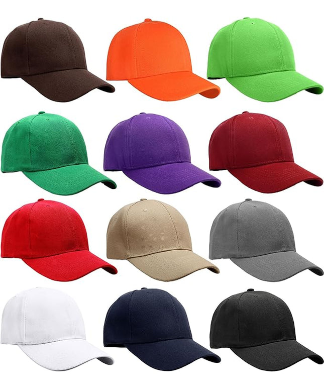 Falari Wholesale Bulk Lot 12-Pack Baseball Cap Adjustable Size Plain Blank Solid Color