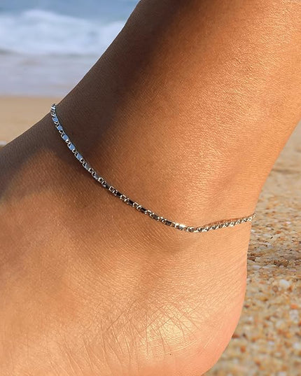 Starain 12Pcs Summer Beach Anklets for Women Waterproof Gold Silver Chain Ankle Bracelets Cute Women's Foot Anklet Set 7.9-10.5 inch Adjustable