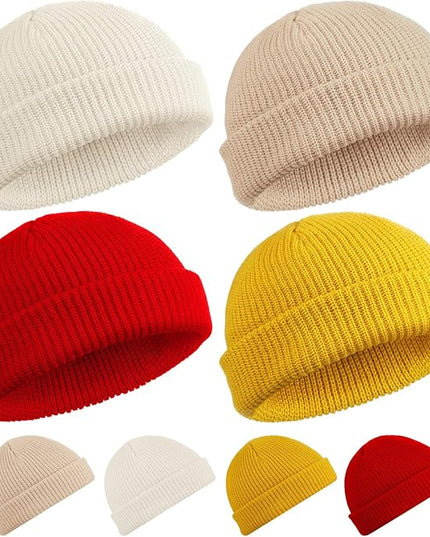 SATINIOR 4 Pieces Trawler Beanie Watch Hat Roll up Edge Skullcap Fisherman Beanie Unisex