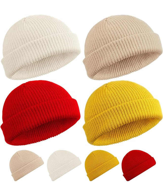 SATINIOR 4 Pieces Trawler Beanie Watch Hat Roll up Edge Skullcap Fisherman Beanie Unisex