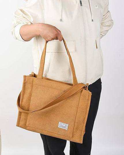 Valleycomfy Corduroy Tote Bag for Women Travel Crossbody Bag Purse Women Shoulder Bags Work Handbags Everyday Hobo Bag