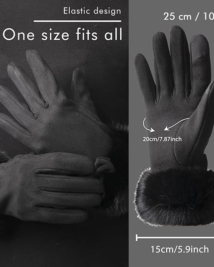 Vagasi Women Touch Screen Gloves, Fleece Lined Winter Gloves for Ladies, Thermal Suede Gloves Fur Cuff for Girls Gifts