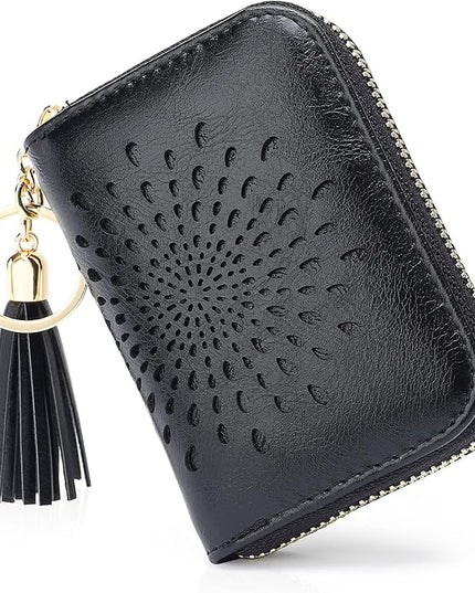 APHISON RFID Credit Card Holder Zipper Card Case Keychain Small Wallet for Women 1927 BLACK