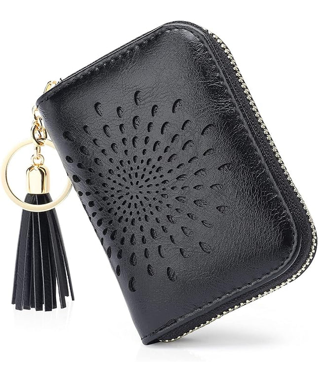 APHISON RFID Credit Card Holder Zipper Card Case Keychain Small Wallet for Women 1927 BLACK