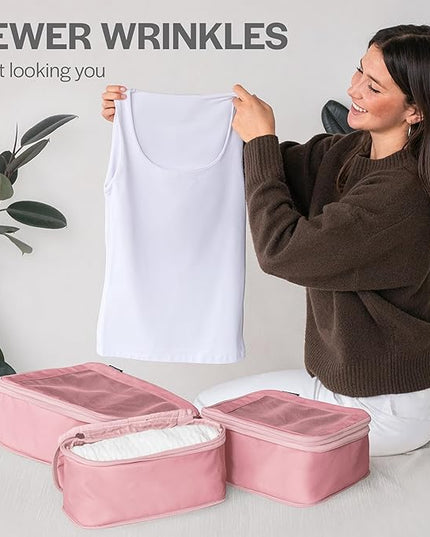 Aerotrunk Compression Packing Cubes for Travel - Luggage Organizer Bags - Double Zipper Packing Cubes for Suitcases (2-Pack, Rose)