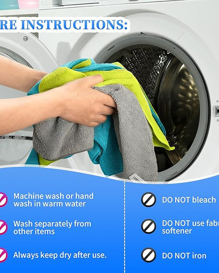 FIXSMITH Microfiber Cleaning Cloth - Pack of 12, Multi-Functional Towels, Size: 12 x 16 in, Highly Absorbent Rags, Lint-Free, Streak-Free for Car, Kitchen, Home, Office