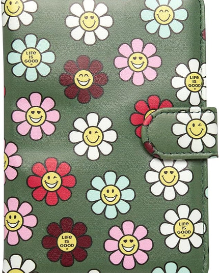 Life is Good Travel Passport Cover - Anti-Theft Passport Holder Wallet with Interior Card Slots, Magnetic Snap Closure, Happy Daisy