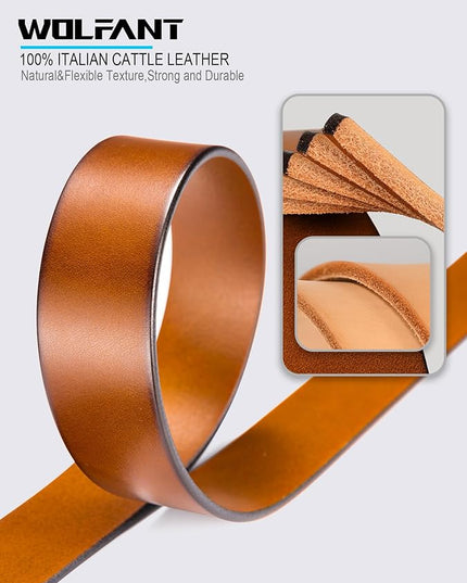 WOLFANT 1.5" Full Grain Leather Belt for Men in Gift Box,100% Italian Real Solid Leather