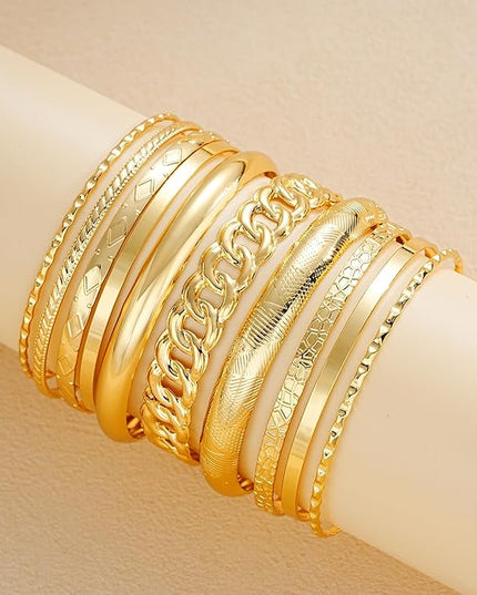 ÌF ME Gold Bangle Bracelets for Women, Indian Bangles Stackable Set, Multi Layer Textured 14K Gold Plated Chunky Bracelets Boho Jewelrys Set