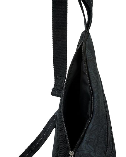 Sakroots On The Go Sling Bag for Women in Eco-Twill, Large Convertible Crossbody Backpack With Main Zipper Closer, Made From Recycled Materials - Black Tonal Spirit Desert