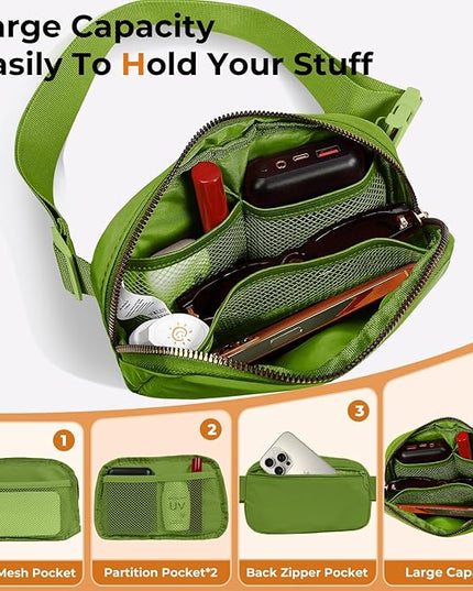 Cwualo Belt Bag Zipper Fanny Pack Crossbody Bags for Women,Fashion Nylon Waist Packs, Water Repellent Two Way wear with Adjustable Strap Gifts for Teenage Girls Women Men(pistachio)