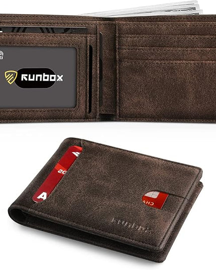 RUNBOX Wallet for Men Slim 11 Credit Card Holder Slots Leather RFID Blocking Small Thin Men's Wallet Bifold Minimalist Front Pocket Large Capacity Gift Box