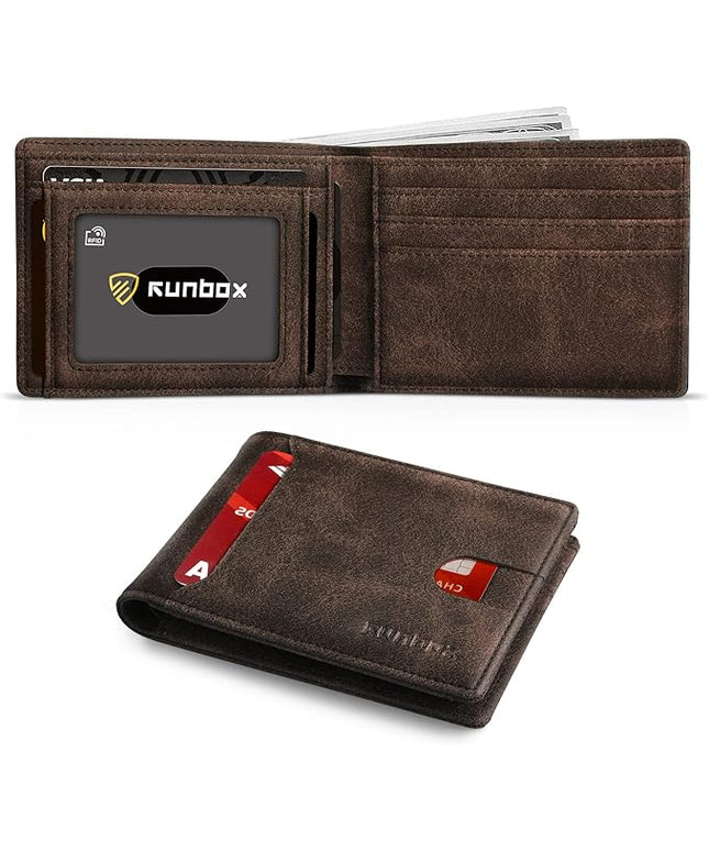 RUNBOX Wallet for Men Slim 11 Credit Card Holder Slots Leather RFID Blocking Small Thin Men's Wallet Bifold Minimalist Front Pocket Large Capacity Gift Box