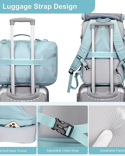 PIJUSHI Travel Backpack for Women Carry on Luggage Backpack Flight Approved Convertible Duffle Bag Fit 16 Inch Laptop(PE037 Blue)