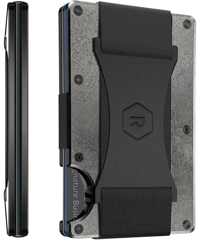 Ridge Wallet for Men - Slim Minimalist Compact Wallet and Card Holder, RFID Protected Front Pocket Wallets for Men with Integrated Cash Strap (Stonewashed Titanium)