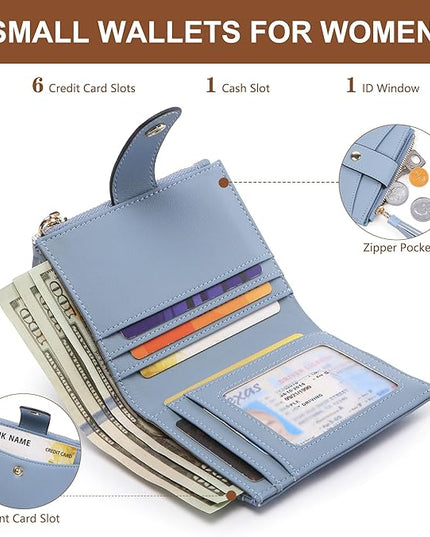 yiijay Small Wallet for Women RFID Blocking Tassle Bifold Slim Thin Leather Wallet Credit Card Holder Wallet Ladies Mini Wallet with Zipper Pocket