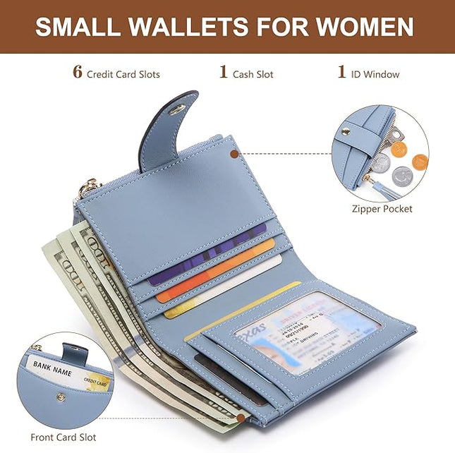 yiijay Small Wallet for Women RFID Blocking Tassle Bifold Slim Thin Leather Wallet Credit Card Holder Wallet Ladies Mini Wallet with Zipper Pocket