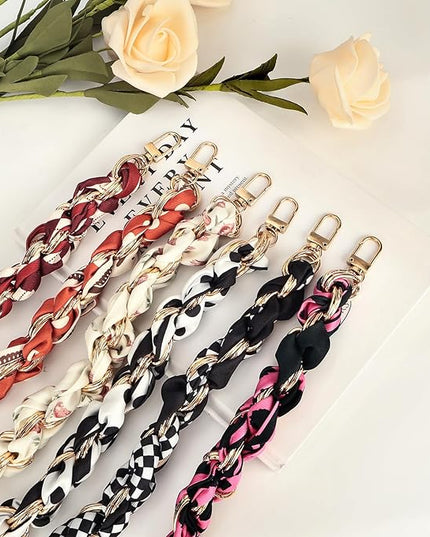 Fycyko Phone Wrist Strap with Gold Metal Scarf and Universal Tether Tab, Aesthetic Print Design Ribbon Chain, Multi-Purpose Accessories for Bag Key Cellphone for Men Women Girls-Red Checkerboard