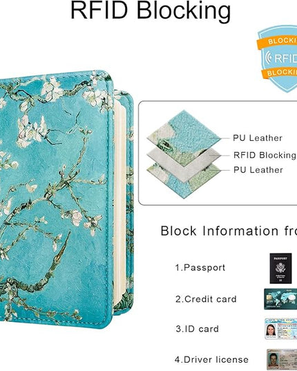 WALNEW Passport Holder for Travel, RFID Passport Cover Wallet for Women Men, PU Leather Passport Book Card Holder Case with Pen, Travelling Essentials for Flying