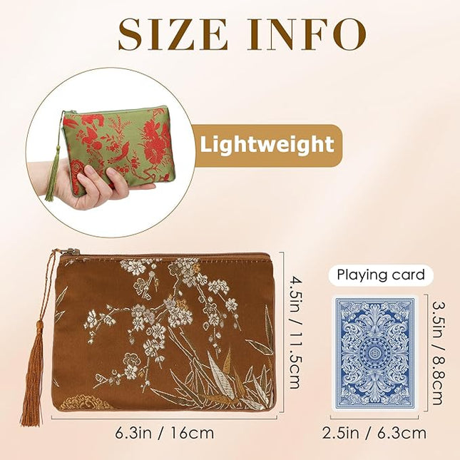 kilofly 2 pc Chinese Silk Brocade Padded Tassel Zipper Jewelry Bag Gift Pouch set2 D