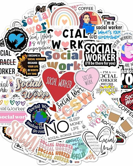 BulbaCraft Funny Social Worker Stickers for Water Bottles - Waterproof Vinyl Social Work Decals, Gifts for Women & Men