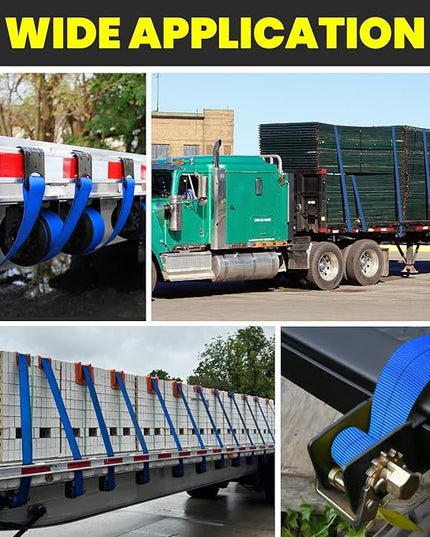 4'' x30' Winch Straps with Flat Hooks, Heavy Duty Trailer Winch Straps, 16,200 lbs Breaking Strength Flatbed Straps, 4in x 30ft Cargo Control for Flatbed Trailer, Truck, Utility Trailer (10 Pack)