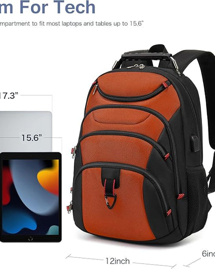 Boavan Laptop Backpack for men, 15.6 inch Laptop Bag with USB Port, Waterproof Travel Work Backpack Purse, Anti-Theft Teacher Nurse Doctor Casual Bookbags Office Business backpack，Deep Orange Black