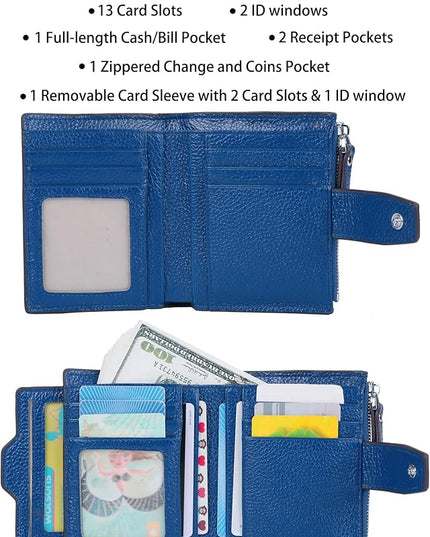 AINIMOER Women's RFID Blocking Leather Small Compact Bi-fold Zipper Pocket Wallet Card Case Purse with id Window