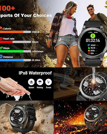 Smart Watch for Men GPS Fitness: 1.43" AMOLED Military Make Answer Call Running Digital Mens Watches Waterproof Smartwatch Android Phone iPhone Samsung Compatible Step Tracker SpO2 Heart Rate Monitor