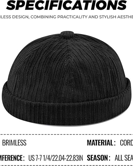 CLAPE Brimless Beanie Hat Corduroy Watch Cap Rolled Cuff Docker Cap Leon Skull Harbour Hat Unisex