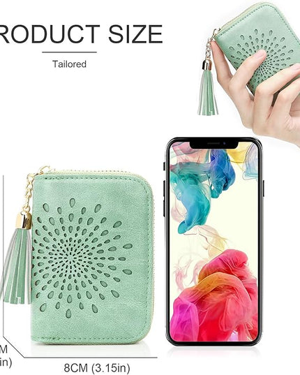 APHISON RFID Credit Card Holder Zipper Card Case Small Wallets for Women Leather Sunflower Style Ladies Girls Credit Card Case 1-Zip Peppermint Mambo Green